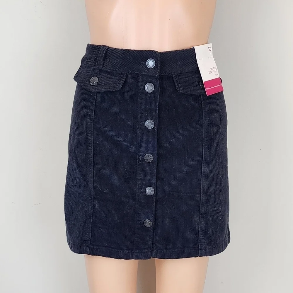 So Corduroy Botton Front  Mid Rise Mini Skirt